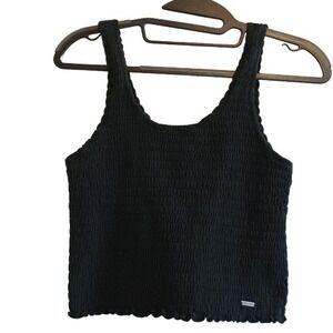 Hollister Black Smocked Tank Top Size M Stretch Cotton Elastane‎ Square Neck